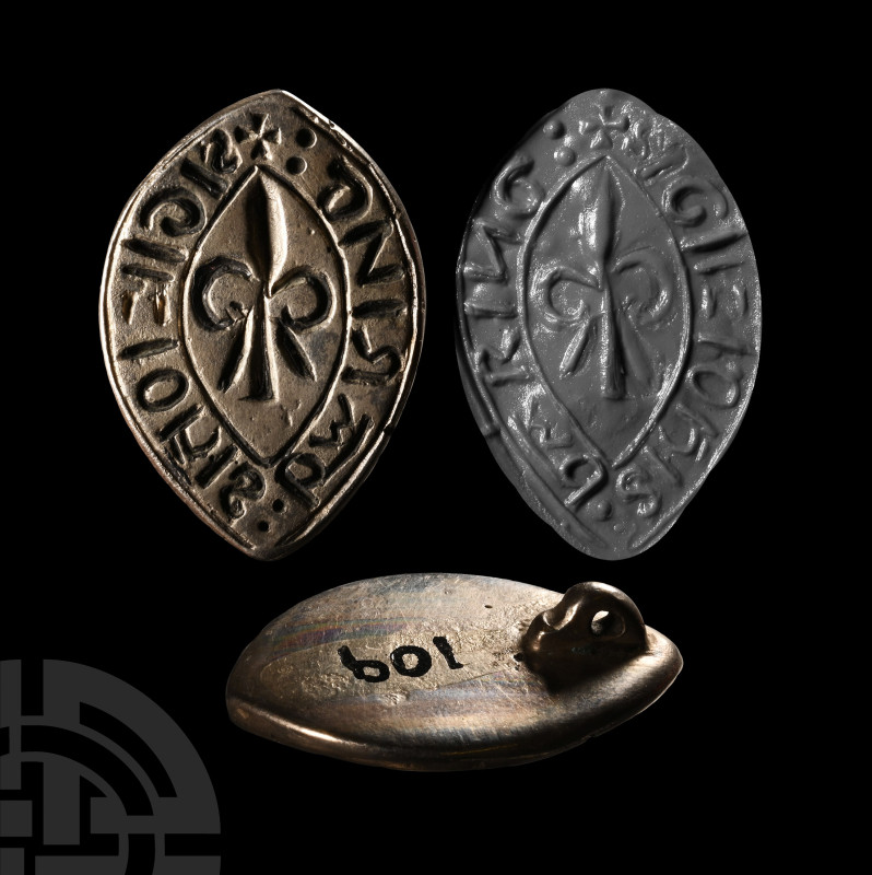 English Medieval Silver Vesica-Shaped Seal Matrix for John Baring
Circa 14th-15...