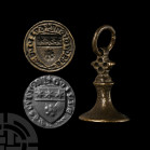 French Medieval Heraldic Chessman Type Seal Matrix for Guillaume de Sautigny