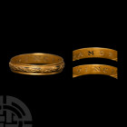 Tudor Gold '+Amor Vincit' Decorated Posy Ring