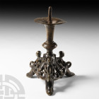 Medieval Style Openwork Candlestick with Three Figures