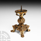 Medieval Style Gilt Openwork Candlestick with Figures