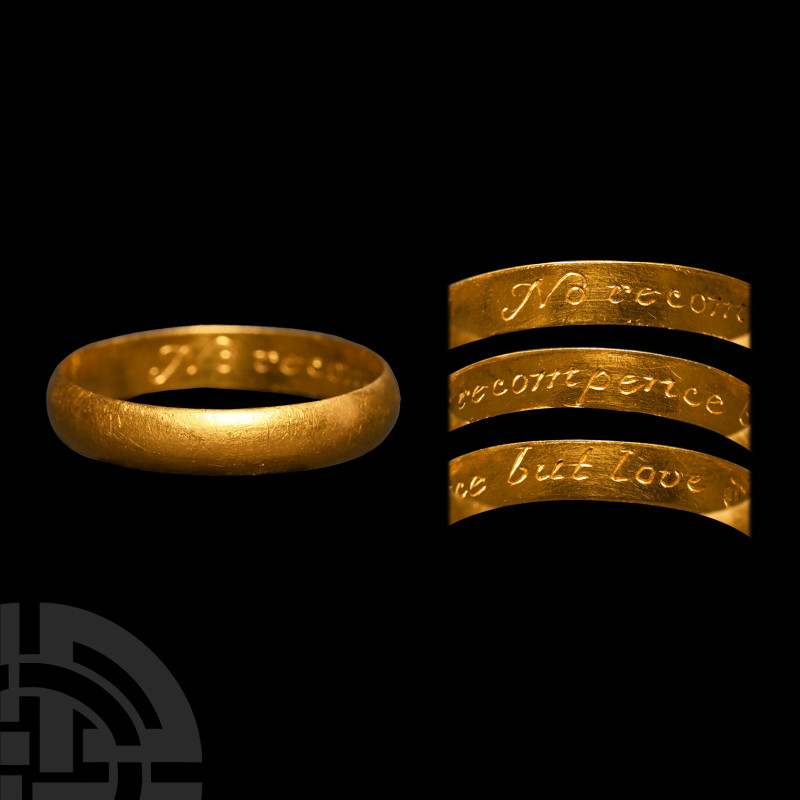 Post Medieval Gold 'No Recompence But Love' Posy Ring
Circa 18th century A.D. A...