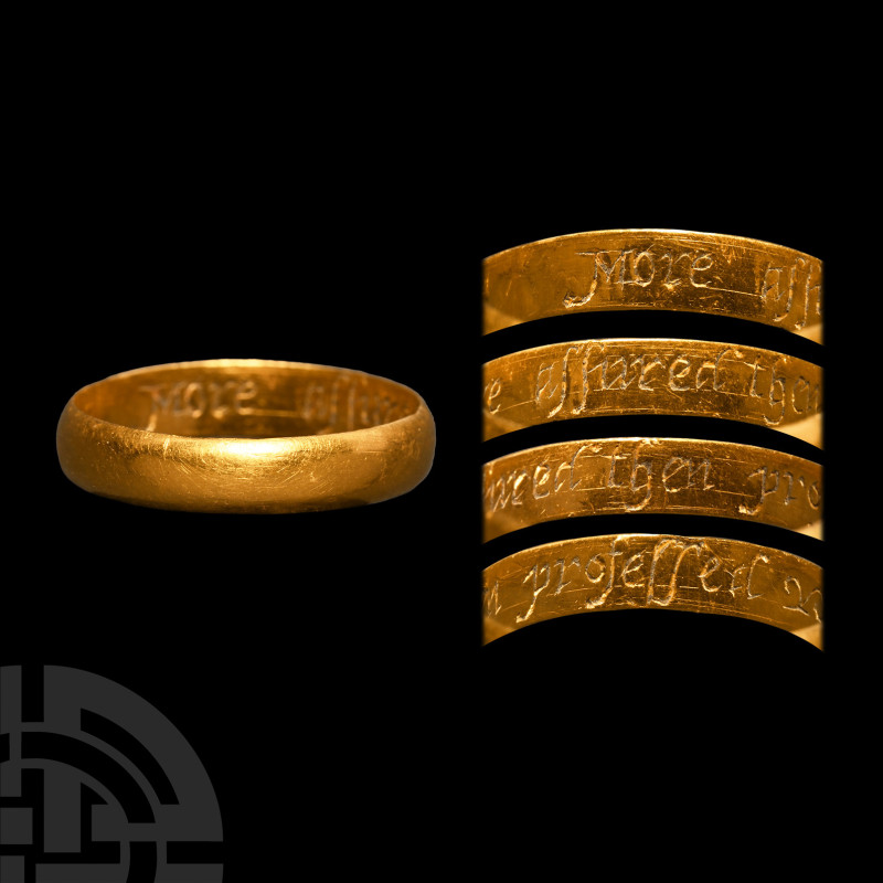 Post Medieval Gold 'More Assured then Professed' Posy Ring
Circa 18th century A...