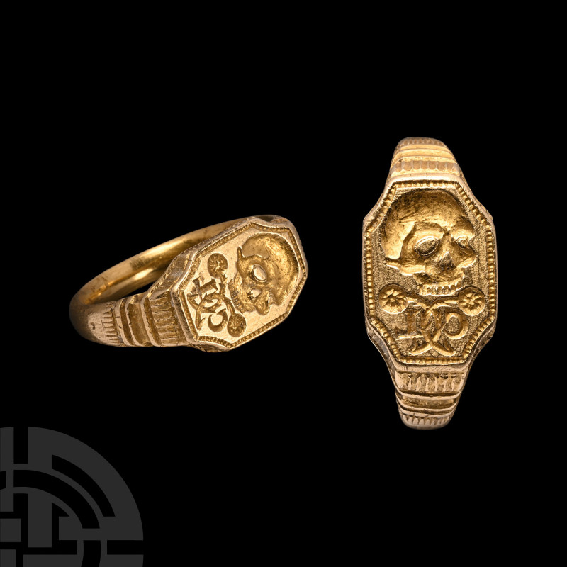 Stuart Period Gold Renaissance Memento Mori Signet Ring with C.L. and Skull
17t...