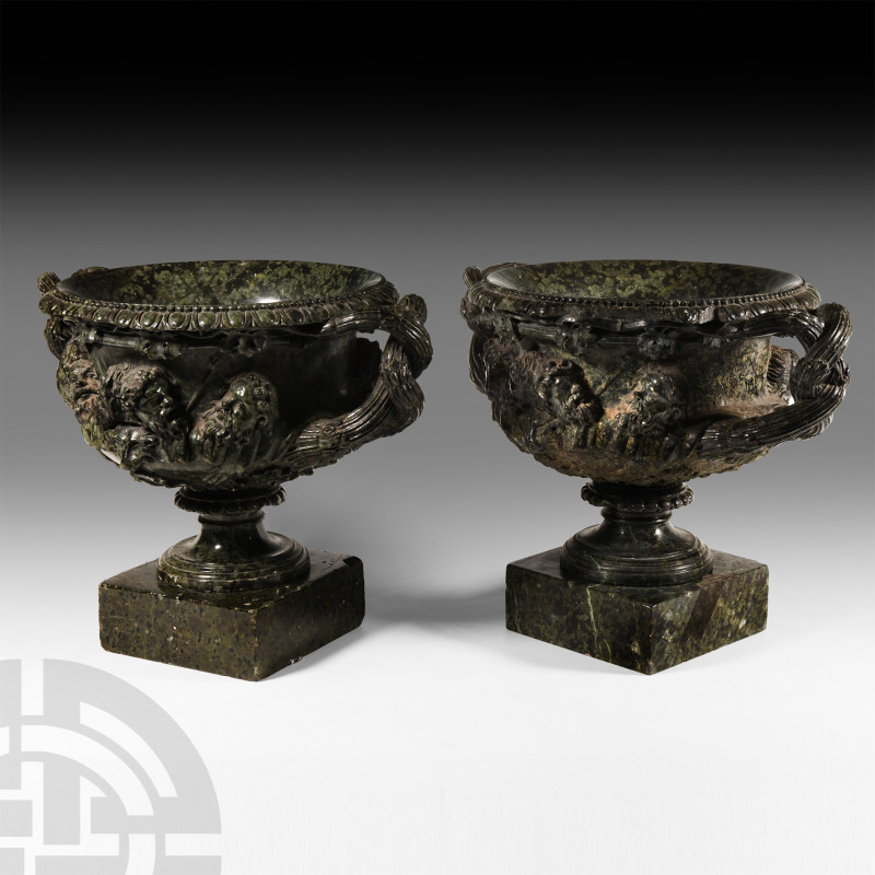 Post Medieval Green Porphyry 'Warwick Vase' Pair
18th-19th century A.D. A pair ...