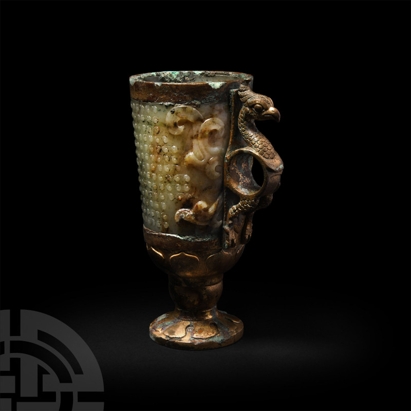 Chinese Han Gilded Bronze and Jade Beaker
Han Dynasty, 206 B.C-220 A.D. A gilt ...