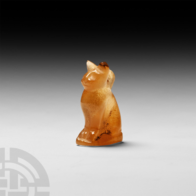 Egyptian Seated Cat Amulet
Ptolemaic Period, 332-30 B.C. A carved carnelian amu...