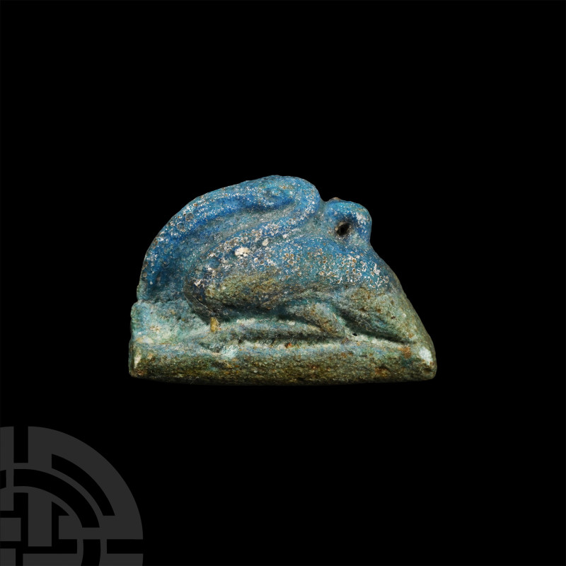 Egyptian Blue Faience Ibis Amulet
Ptolemaic Period, 1550-1070 B.C. A glazed com...