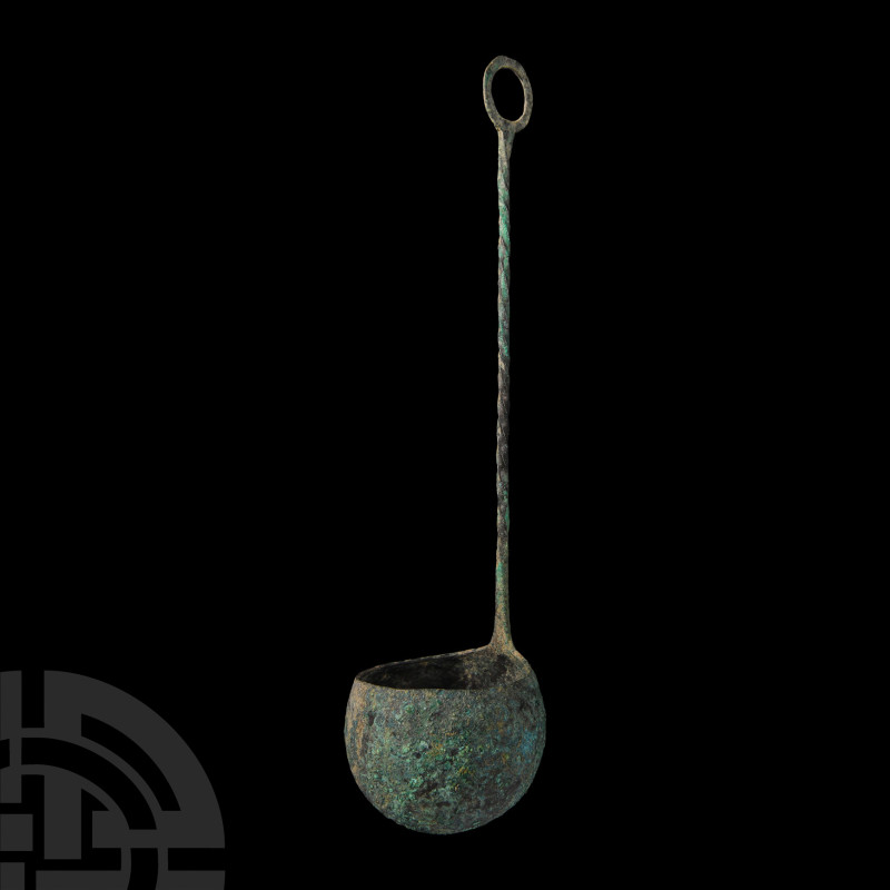 Greek Ladle with Twisted Handle
5th-3rd century A.D. A bronze ladle with deep b...