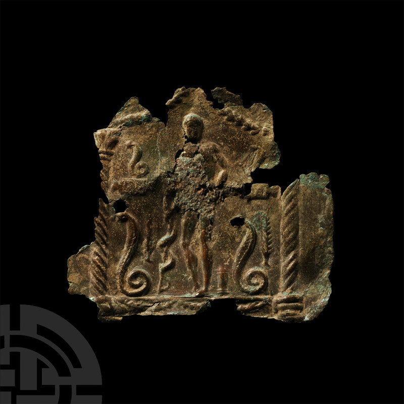 Roman Votive Plaque with Asclepius
2nd-3rd century A.D. A sheet-bronze votive p...