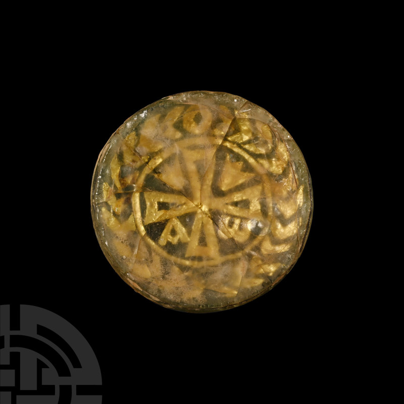 Byzantine Gold in Glass Roundel with Cross
4th-5th century A.D. or later. A gla...