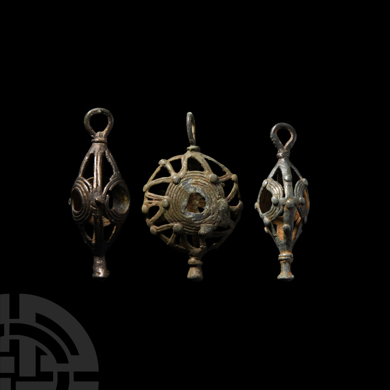 Amlash Cage Pendant Collection
2nd-1st millennium B.C. A group of three bronze ...