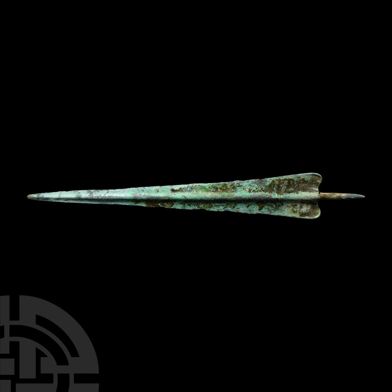 Western Asiatic Spearhead
12th-10th century B.C. A bronze spearhead tapering fr...