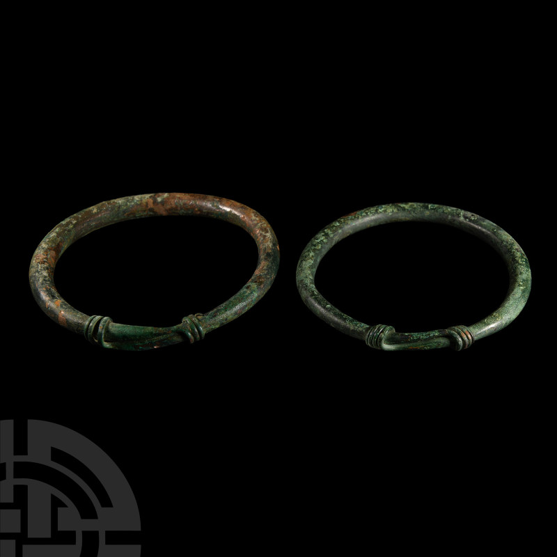 Large Bronze Age Bronze Bracelet Pair
2nd-1st millennium B.C. A pair of substan...