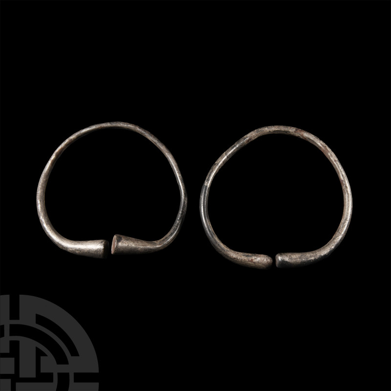 Bronze Age Silver Bracelet Pair
1st millennium B.C. A matching pair of silver p...