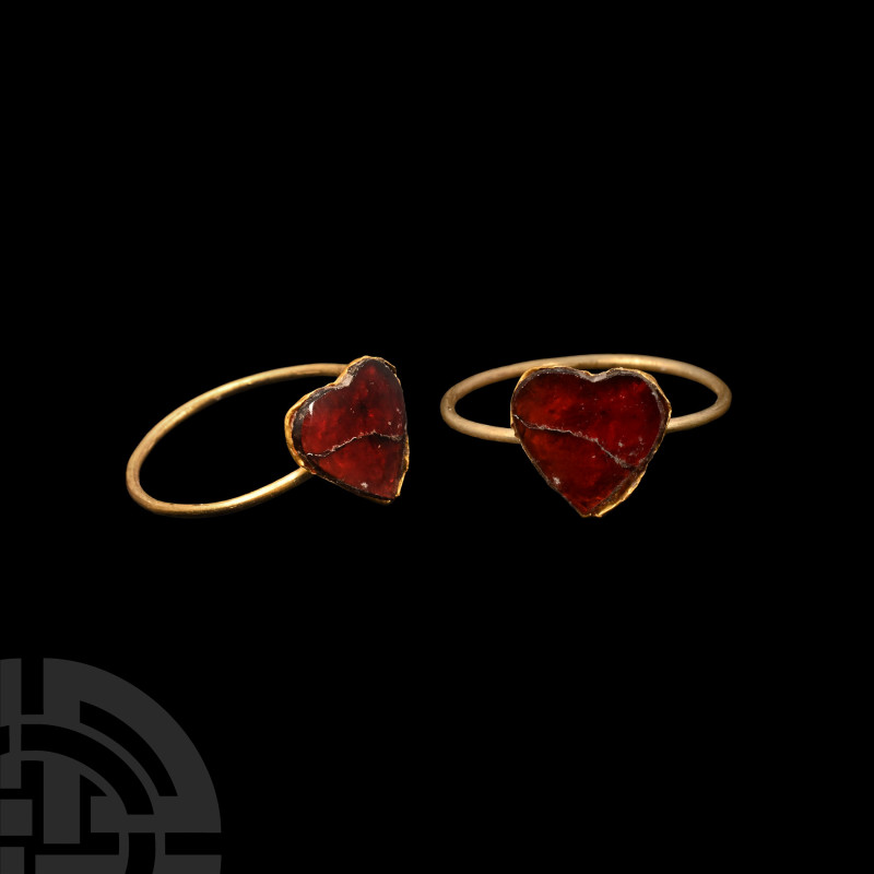 Migration Period Heart-Shaped Gold Set Garnet in Ring
5th century A.D. and late...