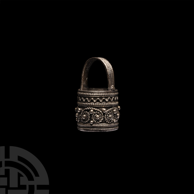 Pre-Viking Silver Filigree Aroma Bucket Pendant
4th-7th century A.D. A silver p...