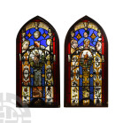 Large French Medieval and Later Stained Glass Window Pair