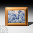 Spanish Blue and White Tile with Hunting Scene