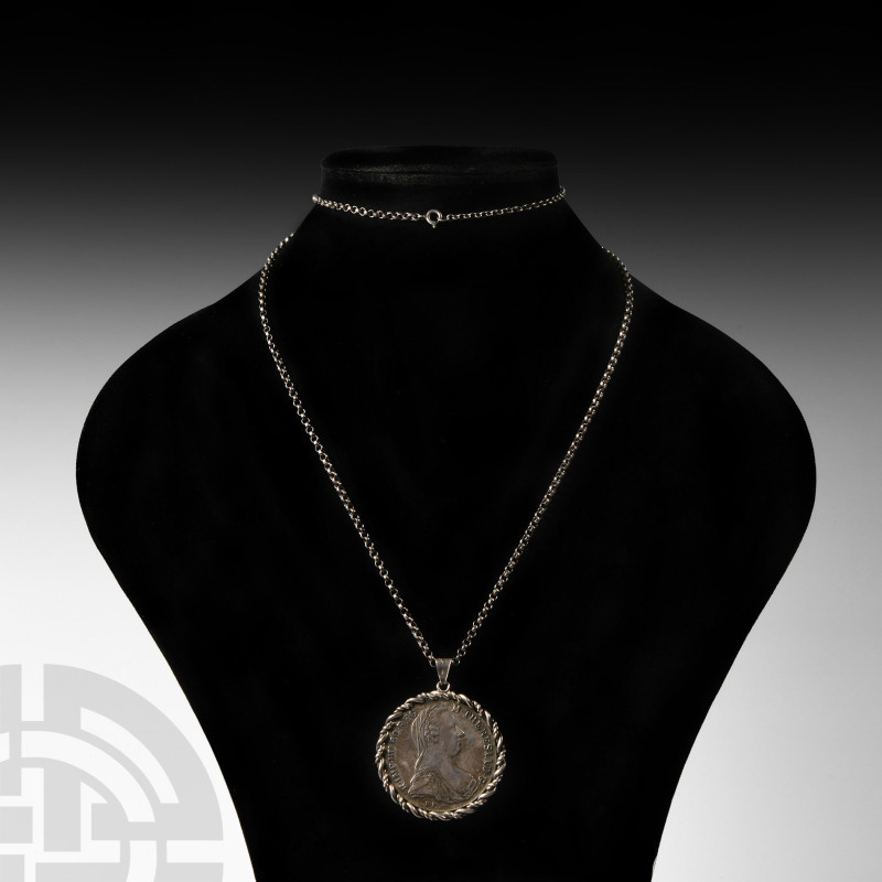 Post Medieval Silver Thaler Pendant Necklace
20th century A.D. A silver circula...