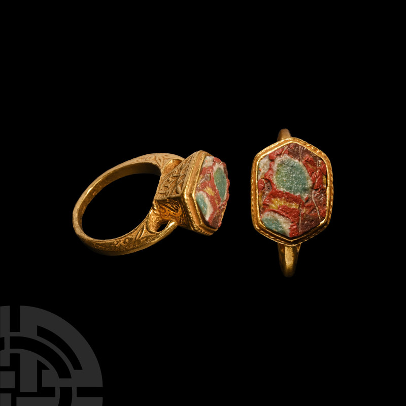 Gilt Ring with Roman Glass Cabochon
20th century A.D. A fragment of Roman mosai...