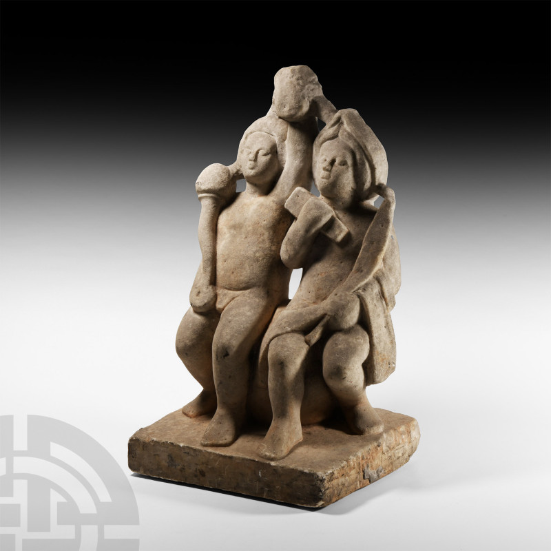 Roman Style Seated Putti
17th-19th century A.D. or earlier. A carved stone scen...