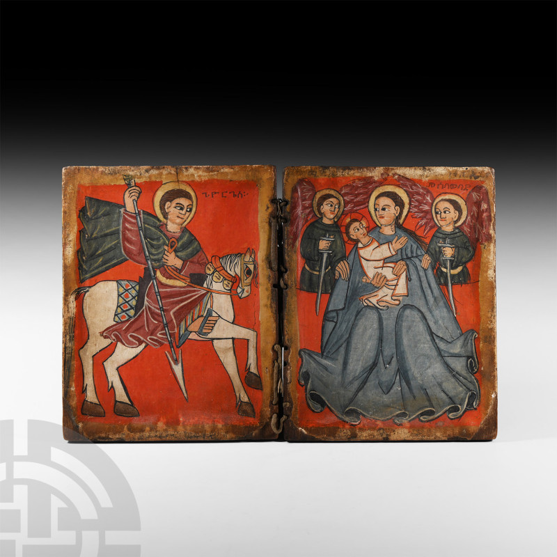 Ethiopian Icon with St George and Virgin
16th-17th century A.D. A portable wood...