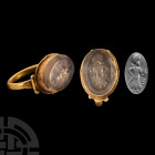 Roman Style Gold Ring with Portrait Gemstone