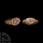 Post Byzantine Gilt Silver Ring with Cross Gemstone
