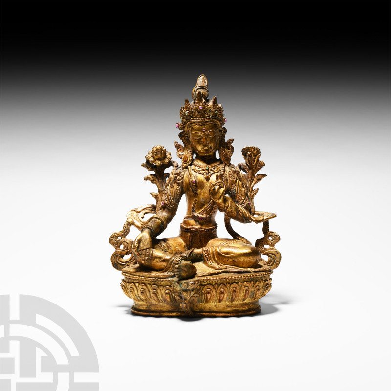 Sino-Tibetan Gilt Arya Tara Figure
19th-early 20th century A.D. A gilt-bronze f...