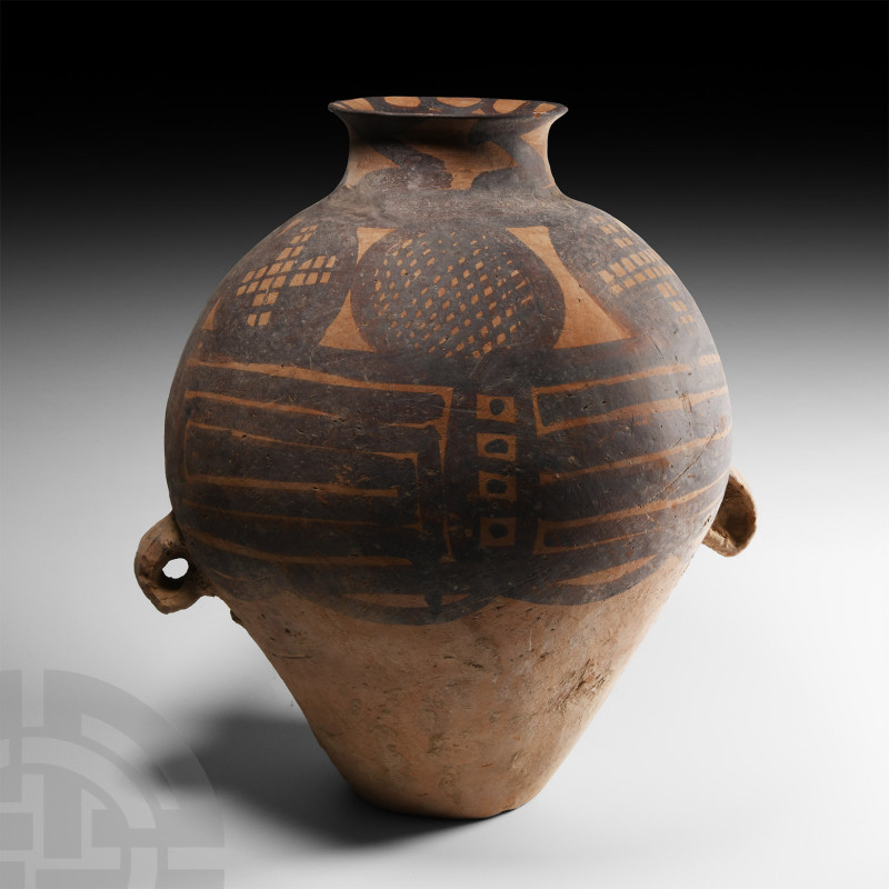 Chinese Neolithic Painted Jar
3rd-2nd millennium B.C. A piriform ceramic jar wi...