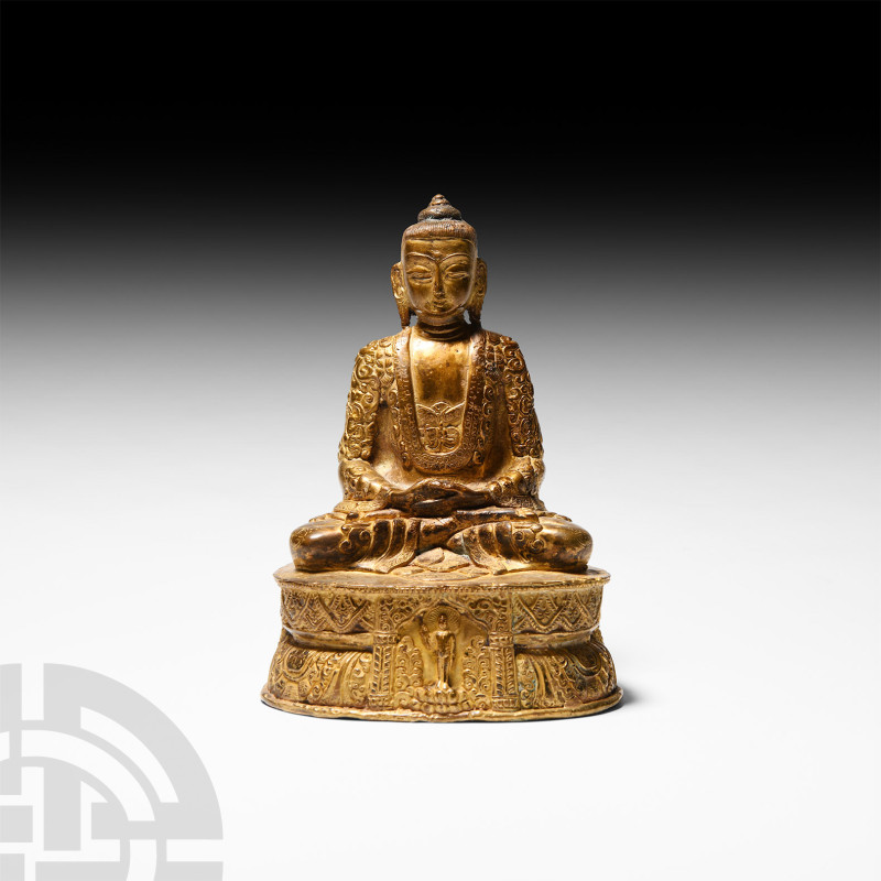 Sino-Tibetan Gilt Buddha Figure
19th-20th century A.D. A gilt-bronze statuette ...