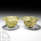 Chinese Mottled Green Jade Bowl Pair