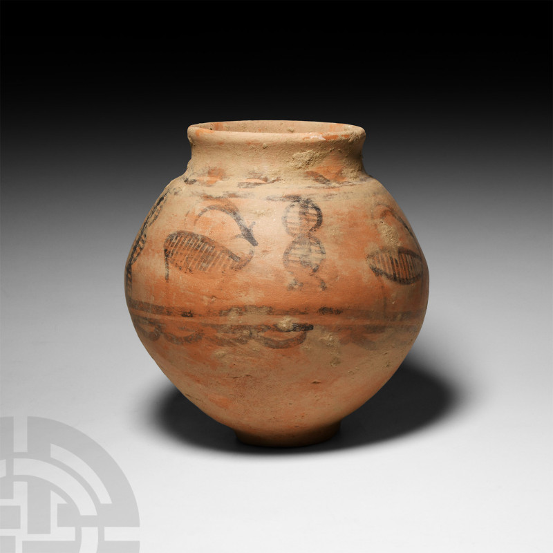 Indus Valley Painted Jar with Ibex
2nd-1st millennium B.C. A bulbous ceramic ja...