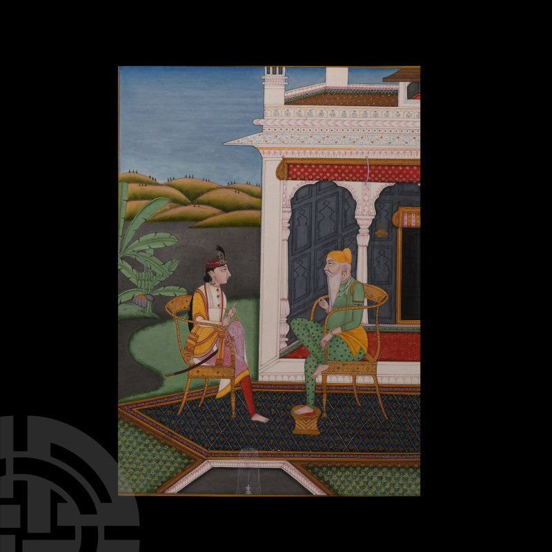 Indian Sikh School Painting of Maharaja Ranjit Singh with Hira Singh
Late 20th ...