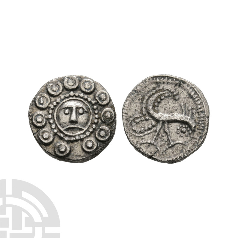 Anglo-Saxon Coins - Secondary Phase - Series H Type 49 - Wodan Head AR Sceatta
...