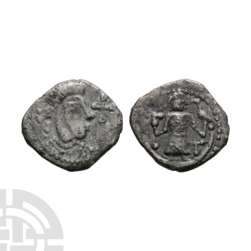 Anglo-Saxon Coins - Secondary Phase - Series L, Type 18 - Man and Hawk AR Sceatt...