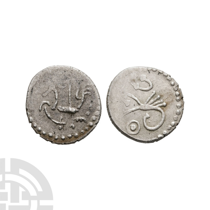 Saxon Coins - Merovingian - Beast and Bird AR Denier
7th-8th century A.D. Obv: ...