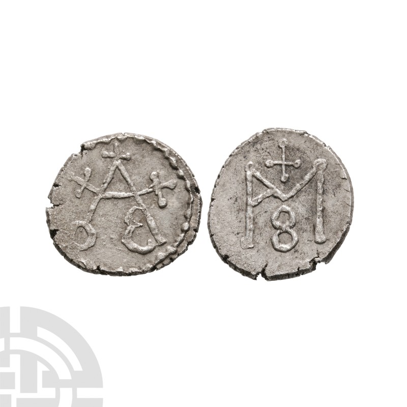 Saxon Coins - Merovingian - Monogram AR Denier
7th-8th century A.D. Obv: monogr...