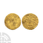 English Medieval Coins - Edward III - Transitional Treaty - Gold Quarter Noble