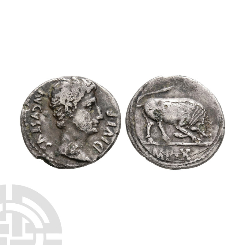 Ancient Roman Imperial Coins - Augustus - Bull Butting AR Denarius
15-13 B.C. L...
