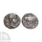 Ancient Roman Imperial Coins - Augustus - Bull Butting AR Denarius