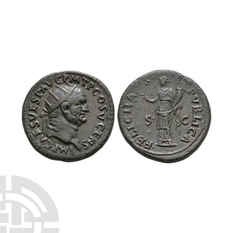 Ancient Roman Imperial Coins - Vespasian - Felicitas AE Dupondius
74 A.D. Rome ...