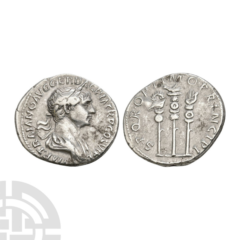 Ancient Roman Imperial Coins - Trajan - Standards AR Denarius
113 A.D. Rome min...