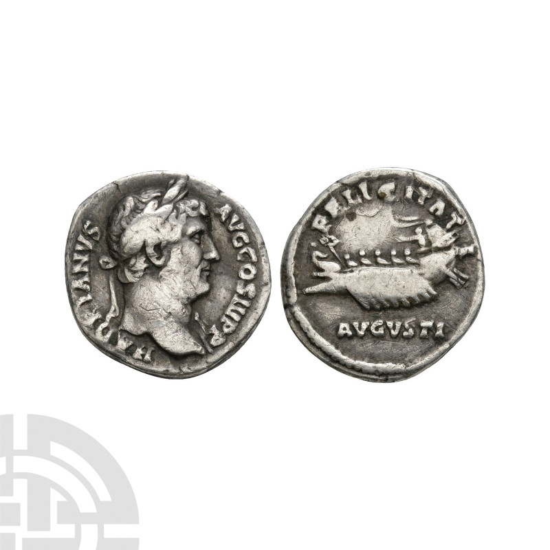 Ancient Roman Imperial Coins - Hadrian - Galley AR Denarius
132 A.D. Rome mint....