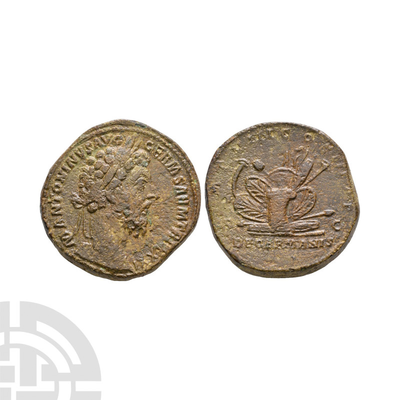 Ancient Roman Imperial Coins - Marcus Aurelius - Pile of Arms AE Sestertius
177...