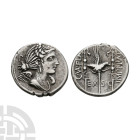 Ancient Roman Republican Coins - C Valerius Flaccus - Eagle and Standards AR Denarius