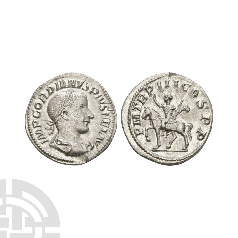 Ancient Roman Imperial Coins - Gordian III - Emperor Riding AR Denarius
240 A.D...