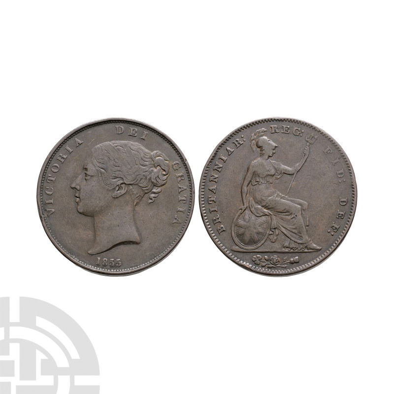 English Milled Coins - Victoria - 1855 PT - AE Penny
Dated 1855 A.D. Young head...