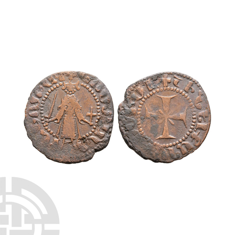 World Coins - Armenia - Gosdantin IV - AE Pogh
1365-1373 A.D. Obv: king standin...